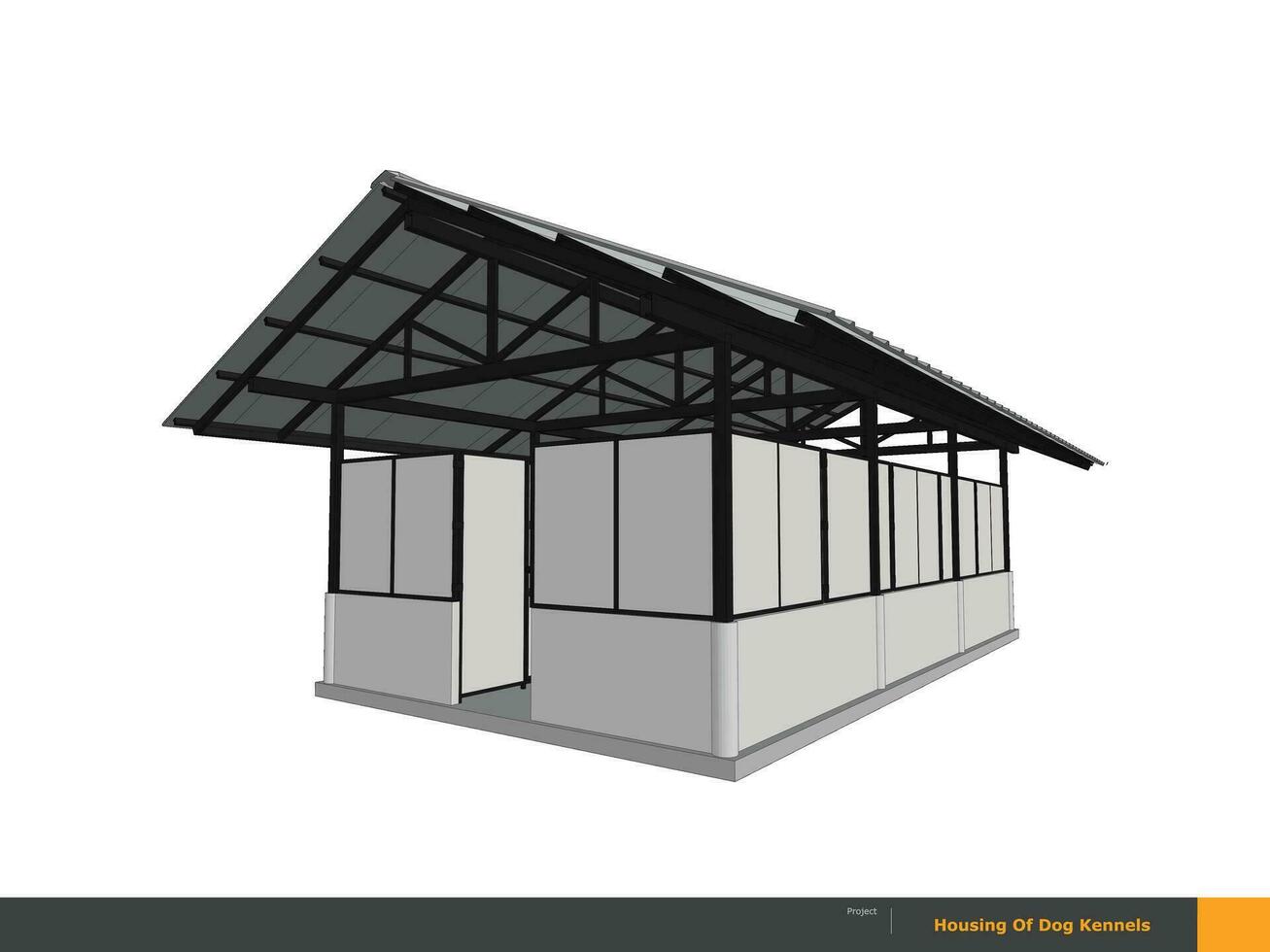 a drawing of a metal roofed shelter, housing of Dog Kennels vector