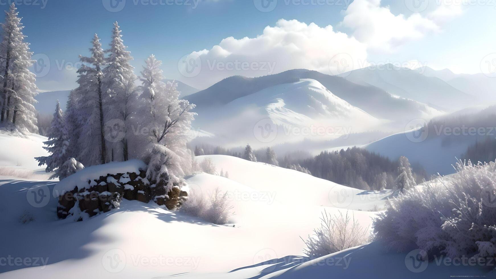 winter landscape with snow covered trees. . photo