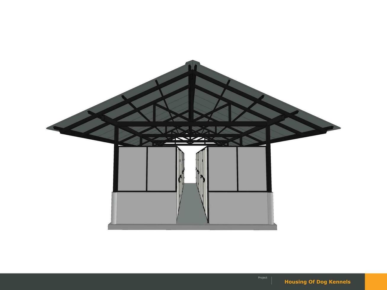 a drawing of a building with a roof, housing of Dog Kennels vector