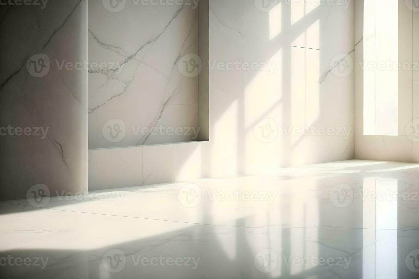 White marble wall with columns and marble floor. AI Generated. photo