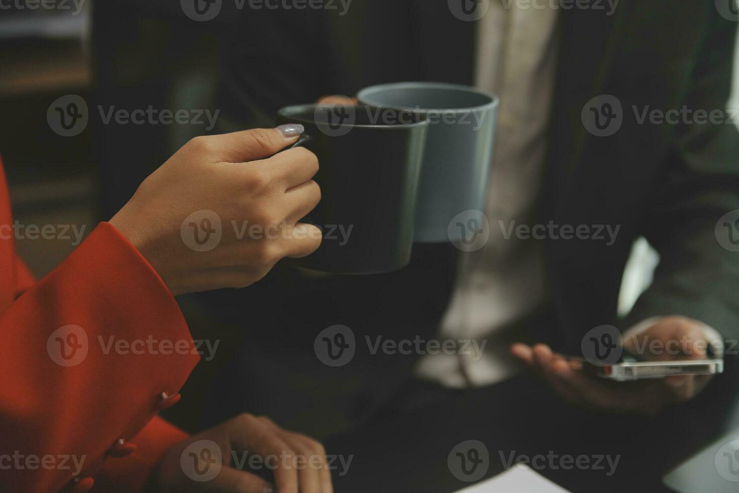 Close up of Business team analyzing income charts and graphs with modern laptop computer. Business analysis and strategy concept. photo