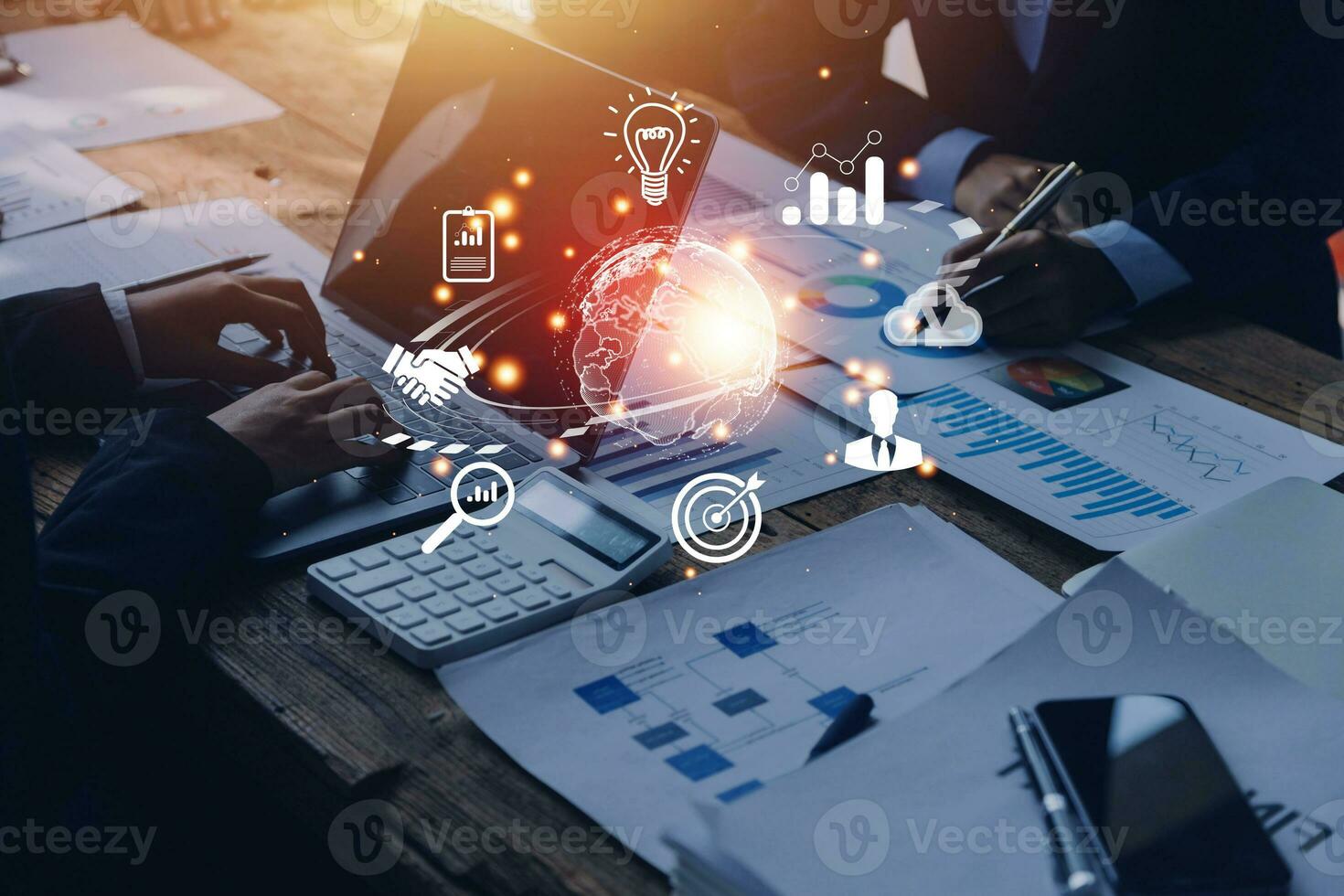 woman Hand holding virtual Global Internet connection metaverse. Business global internet connection application technology and digital marketing, Financial and banking, Digital link tech, big data. photo