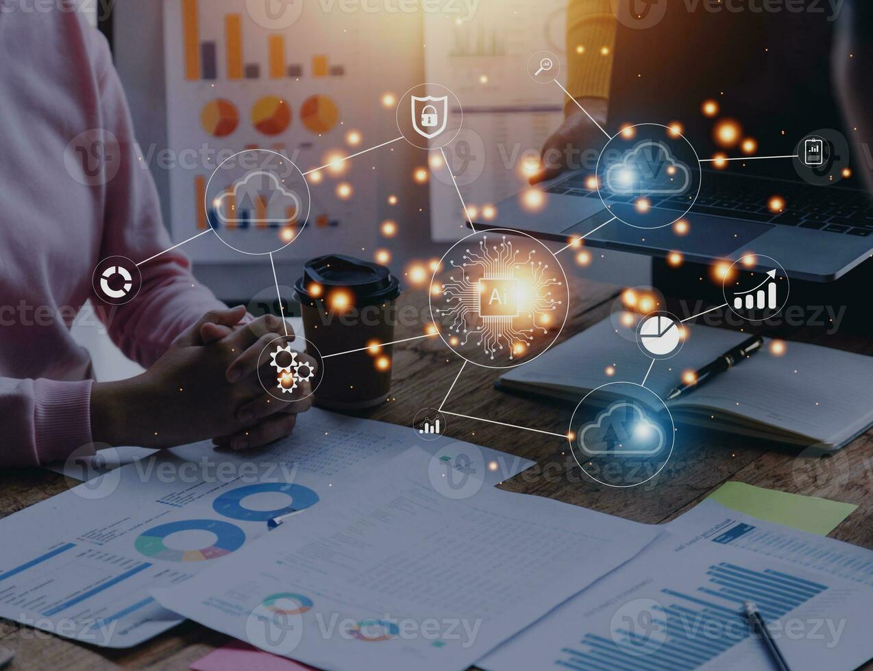 Digital transformation change management, internet of things. new technology bigdata and business process strategy, customer service management, cloud computing, smart industry.Ai technology. photo