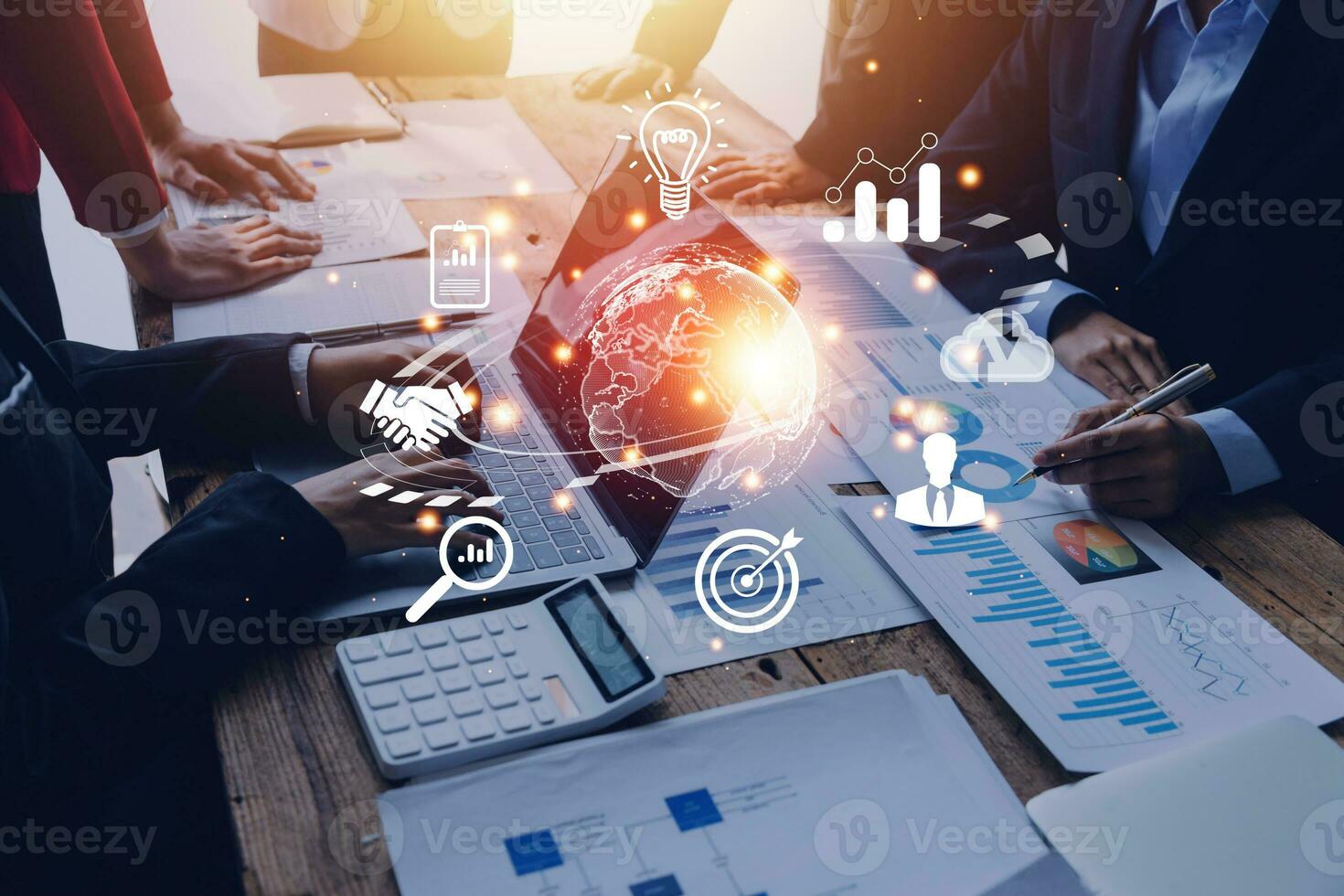 woman Hand holding virtual Global Internet connection metaverse. Business global internet connection application technology and digital marketing, Financial and banking, Digital link tech, big data. photo