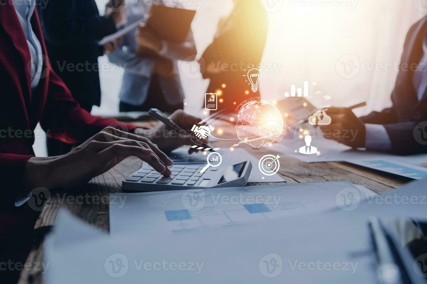 woman Hand holding virtual Global Internet connection metaverse. Business global internet connection application technology and digital marketing, Financial and banking, Digital link tech, big data. photo