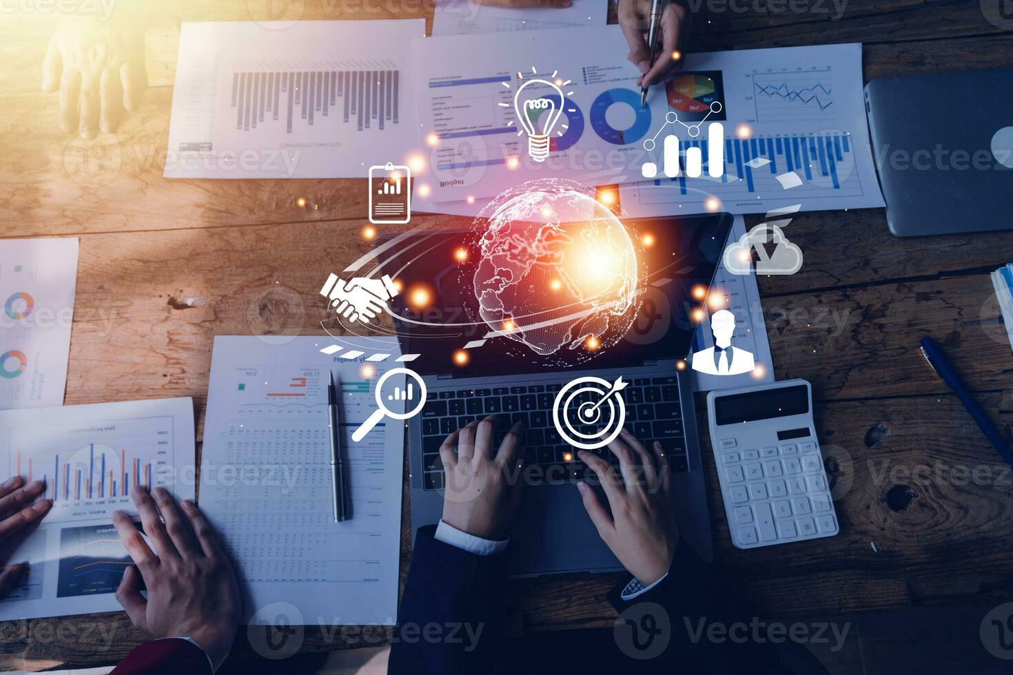 woman Hand holding virtual Global Internet connection metaverse. Business global internet connection application technology and digital marketing, Financial and banking, Digital link tech, big data. photo