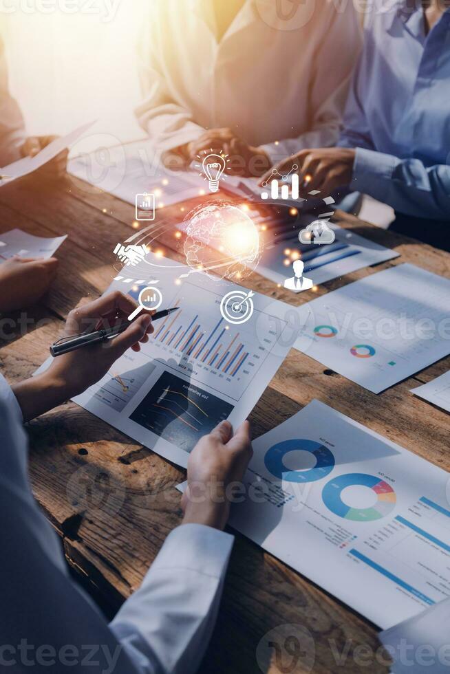 woman Hand holding virtual Global Internet connection metaverse. Business global internet connection application technology and digital marketing, Financial and banking, Digital link tech, big data. photo