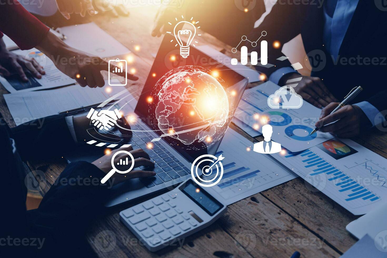 woman Hand holding virtual Global Internet connection metaverse. Business global internet connection application technology and digital marketing, Financial and banking, Digital link tech, big data. photo