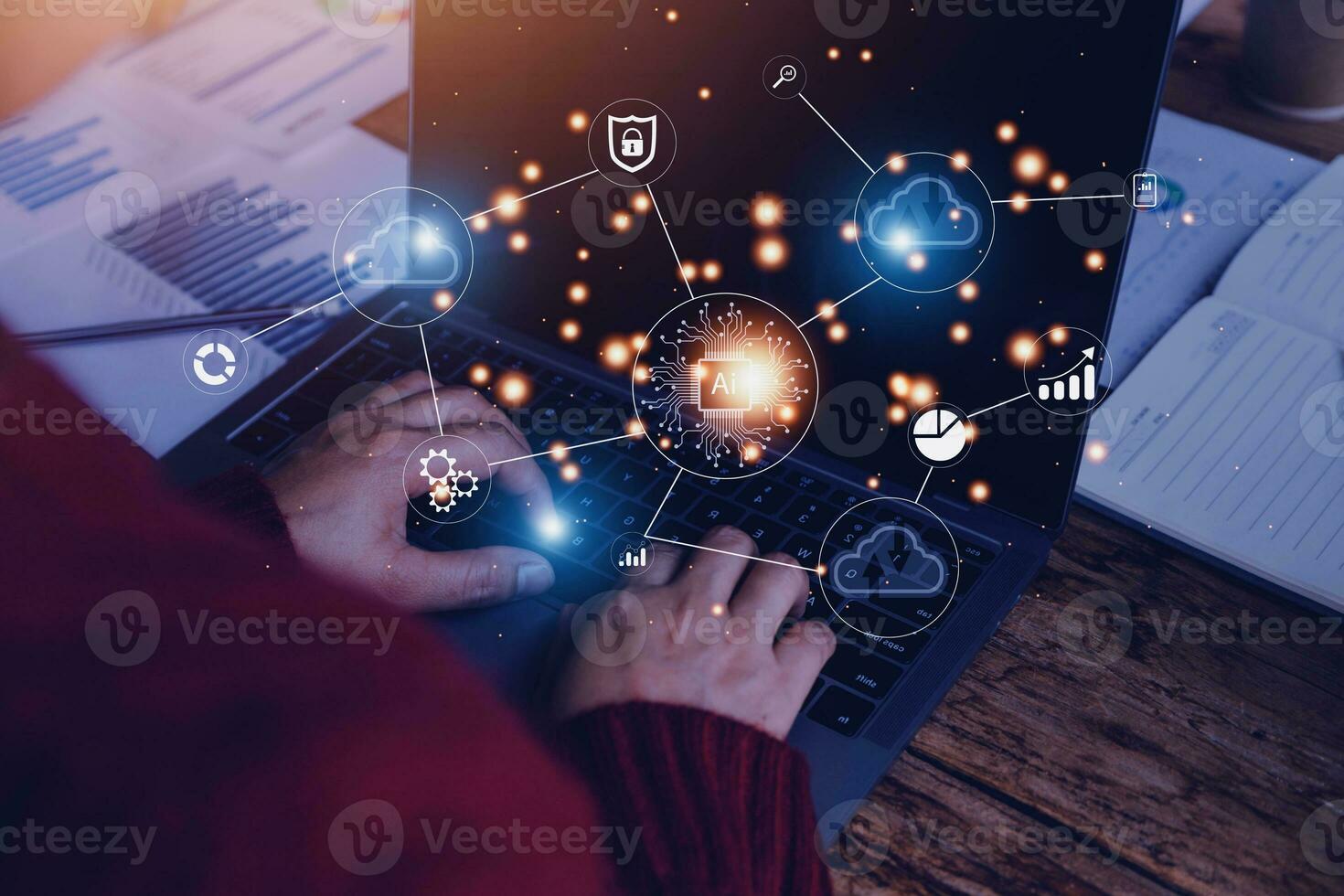 Digital transformation change management, internet of things. new technology bigdata and business process strategy, customer service management, cloud computing, smart industry.Ai technology. photo