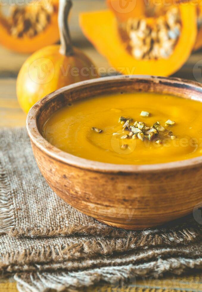 Bowl of pumpkin soup photo