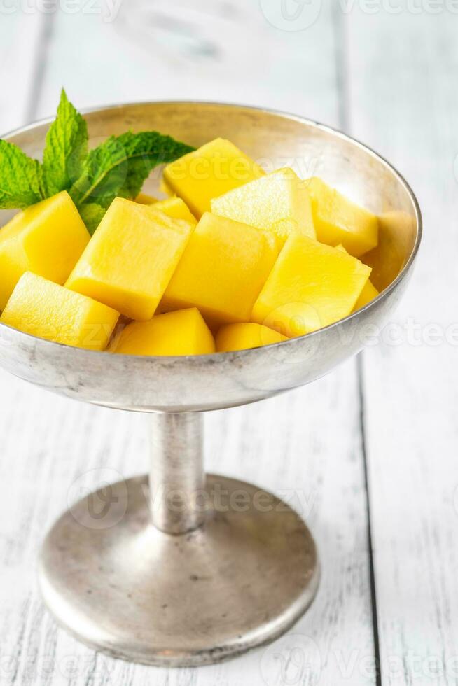 Fresh mango cubes photo