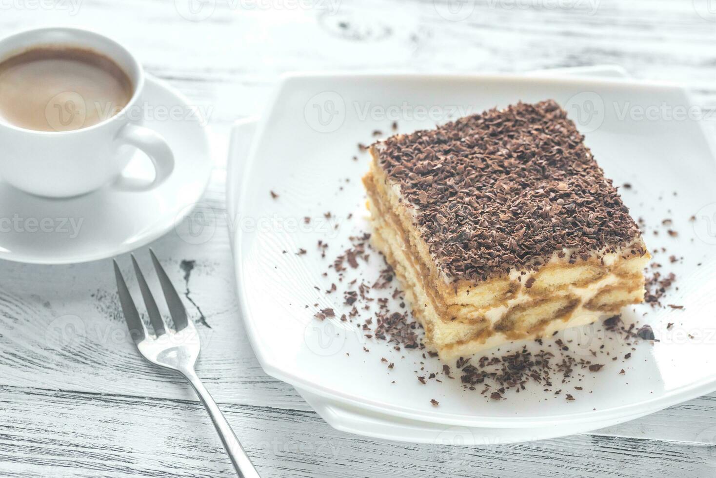 Tiramisu with chocolate topping photo