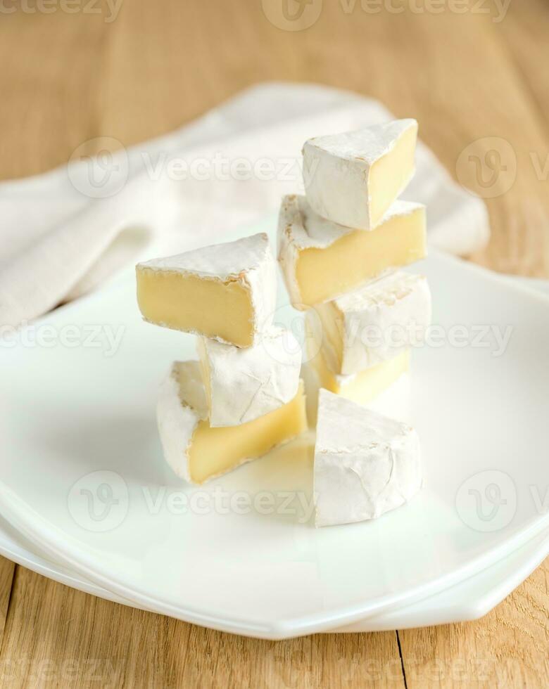 Slices of Camembert on the plate photo