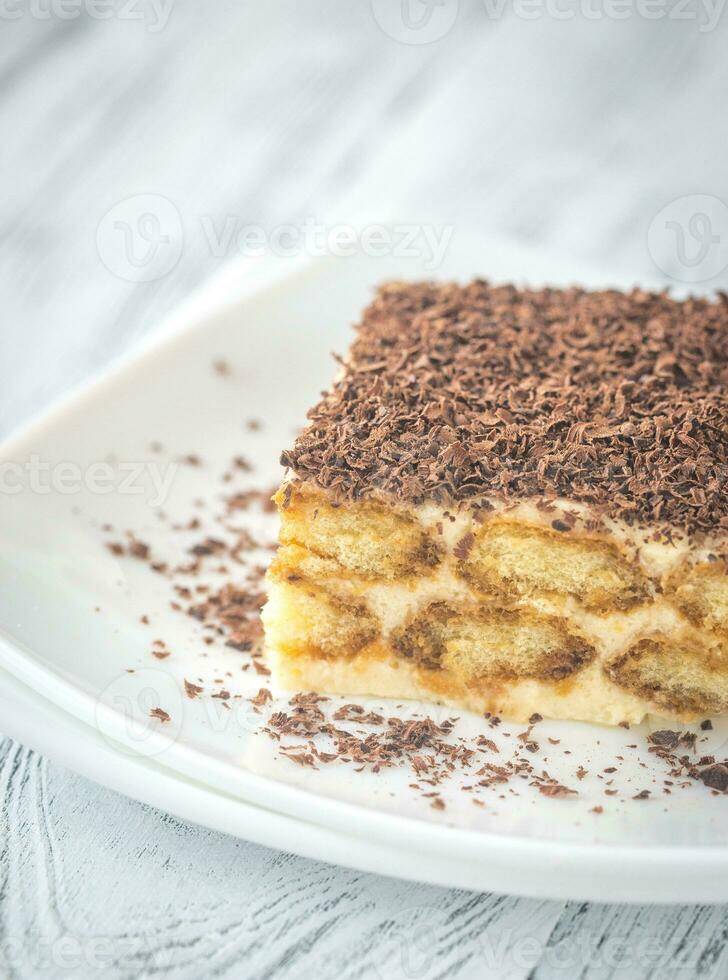 Tiramisu with chocolate topping photo