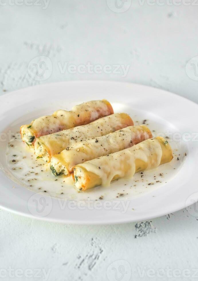 Cannelloni pasta stuffed with ricotta photo
