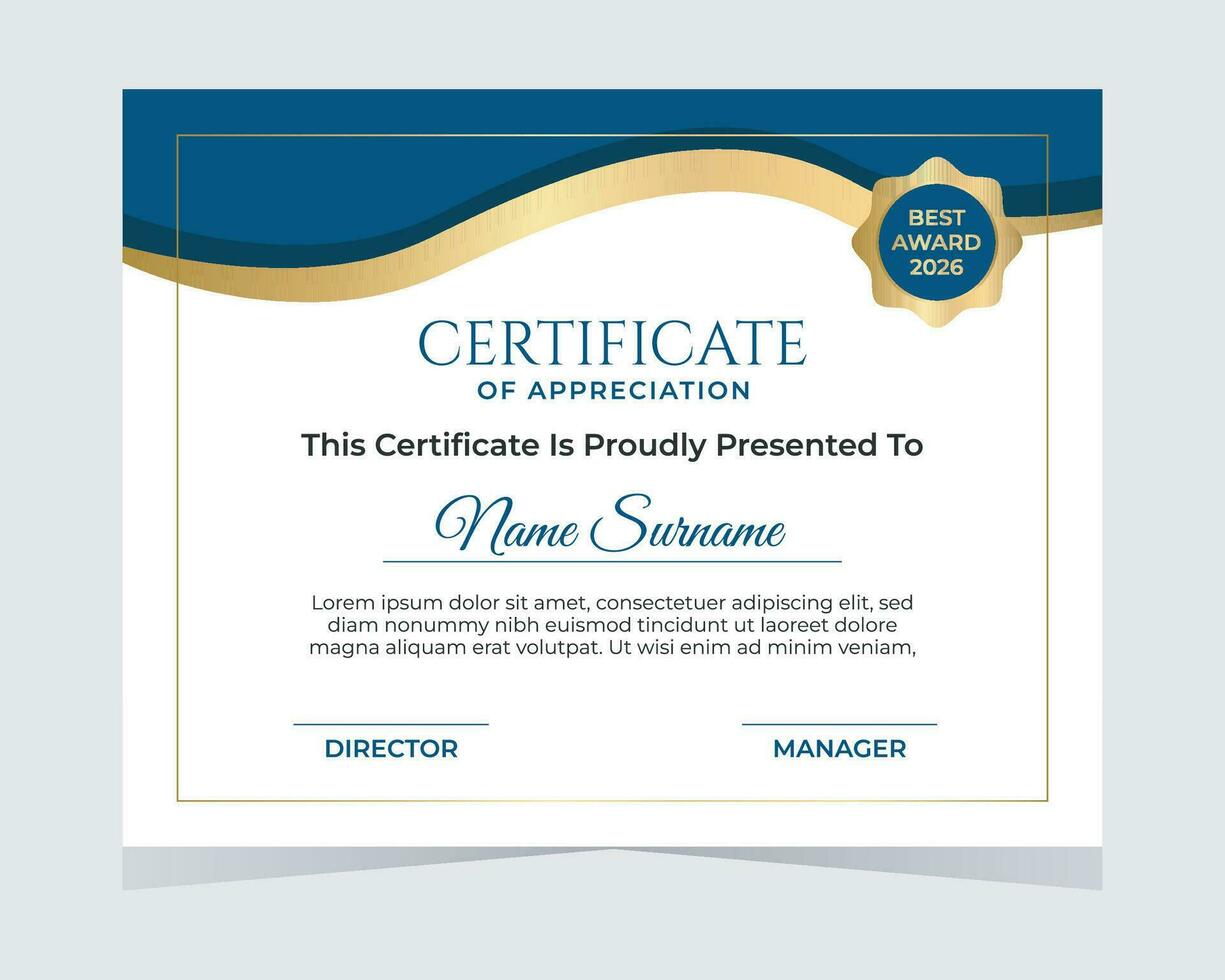 Premium and Creative Blue and Golden Certificate Template for School, Business, Graduation Use. vector
