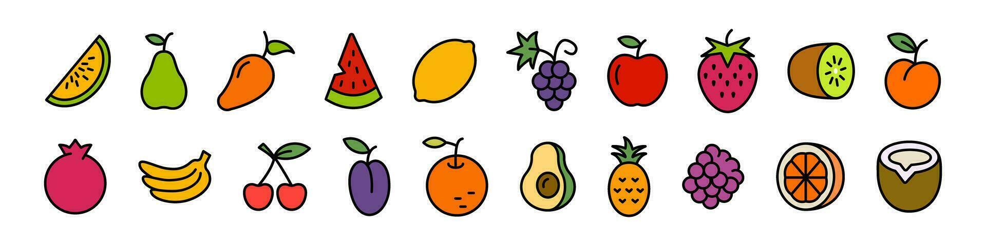 Fruit icon set. Flat outline style fruit set vector