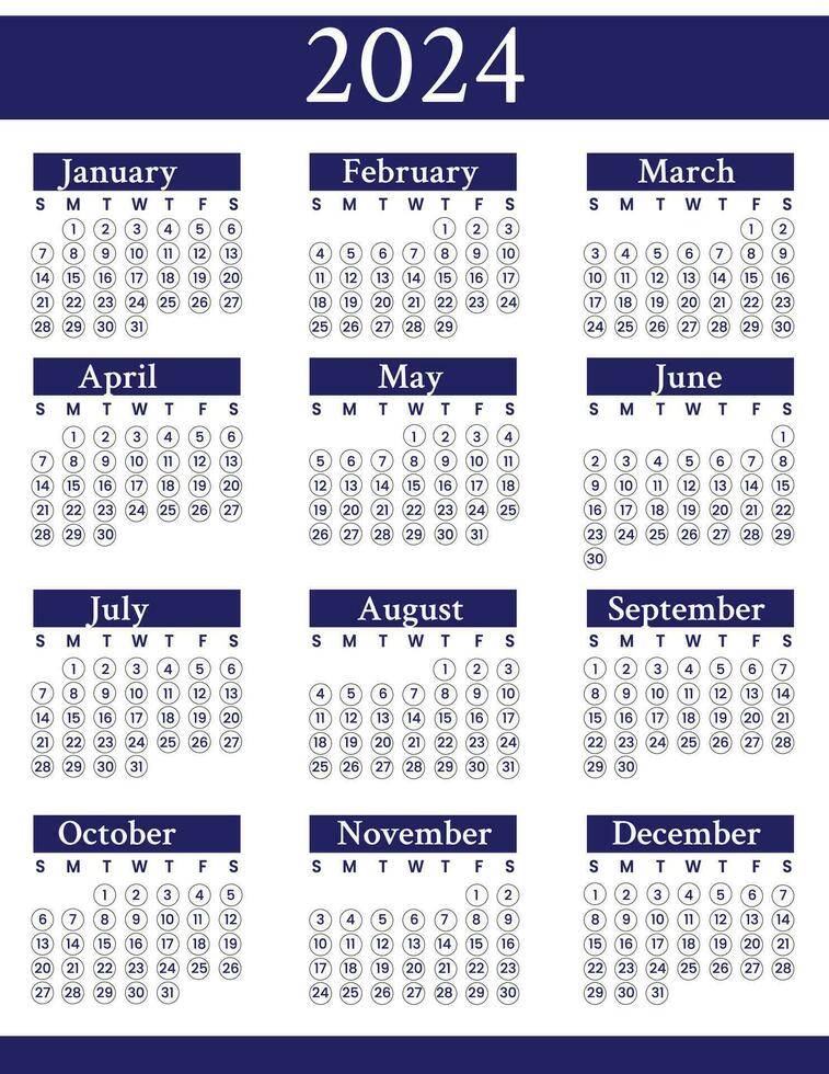 2024 Monthly Calendar Template vector