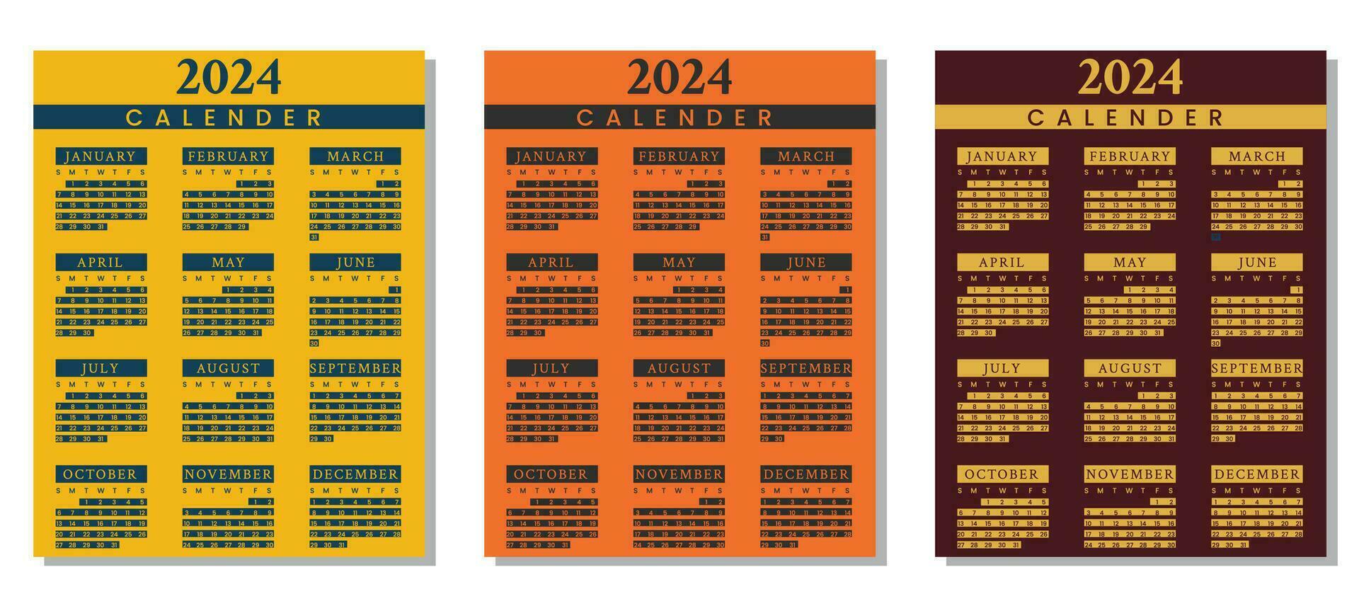 2024 Monthly Calendar Template vector