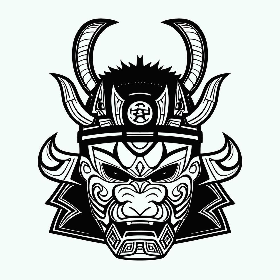 Japanese demon mask or oni mask with hand draw style on white background vector