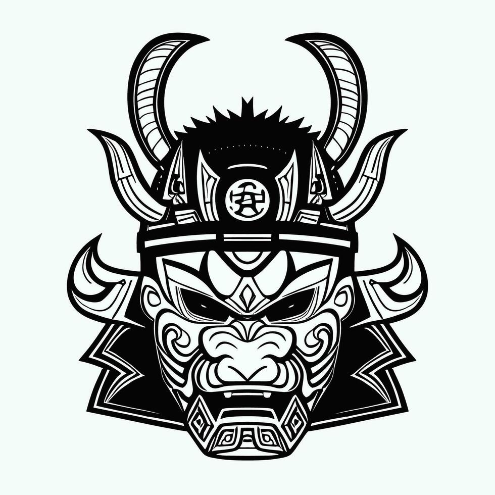 Japanese demon mask or oni mask with hand draw style on white background vector