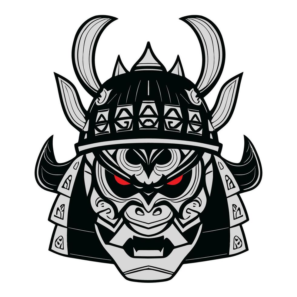 oni máscara tatuaje camiseta. negro enmascarado samurai. vector