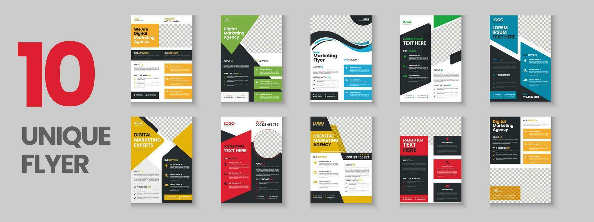 vistoso corporativo y negocio volantes recopilación, corporativo póster, volantes manojo, mega conjunto folleto, anual informe, propuesta, folleto, empresa perfil, márketing póster y a4 diseño con Bosquejo vector