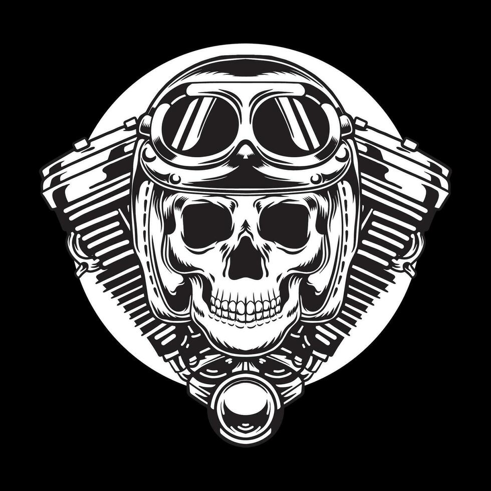 V twin motor skull vector