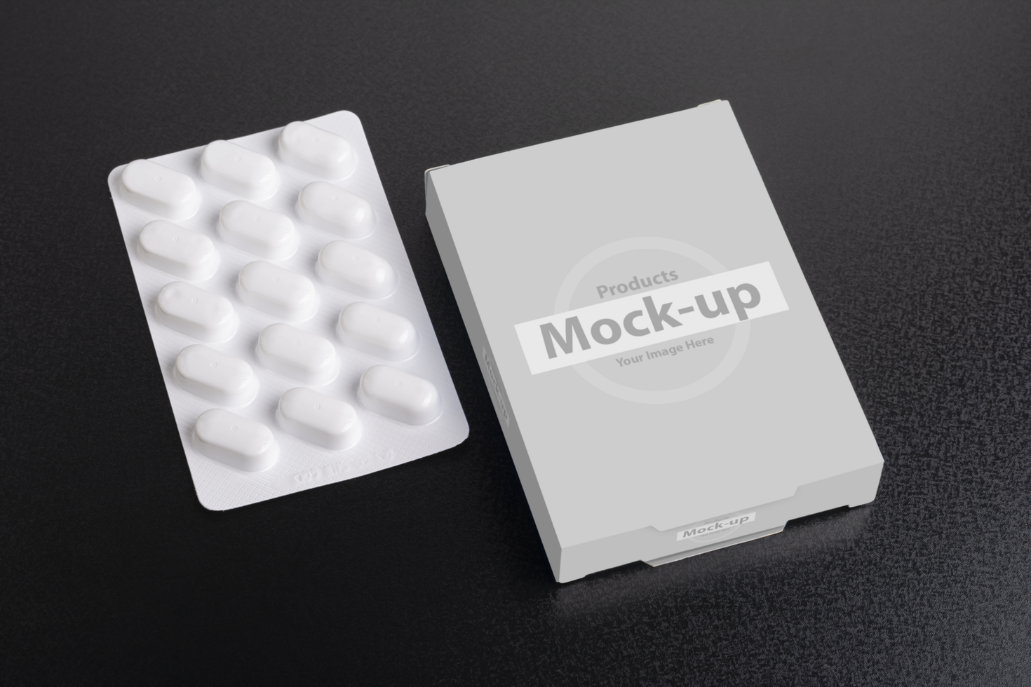 Pillbox with loaf of tablets on dark background psd