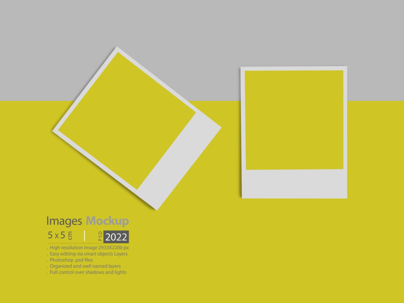 Image frames or color swatches on yellow background psd