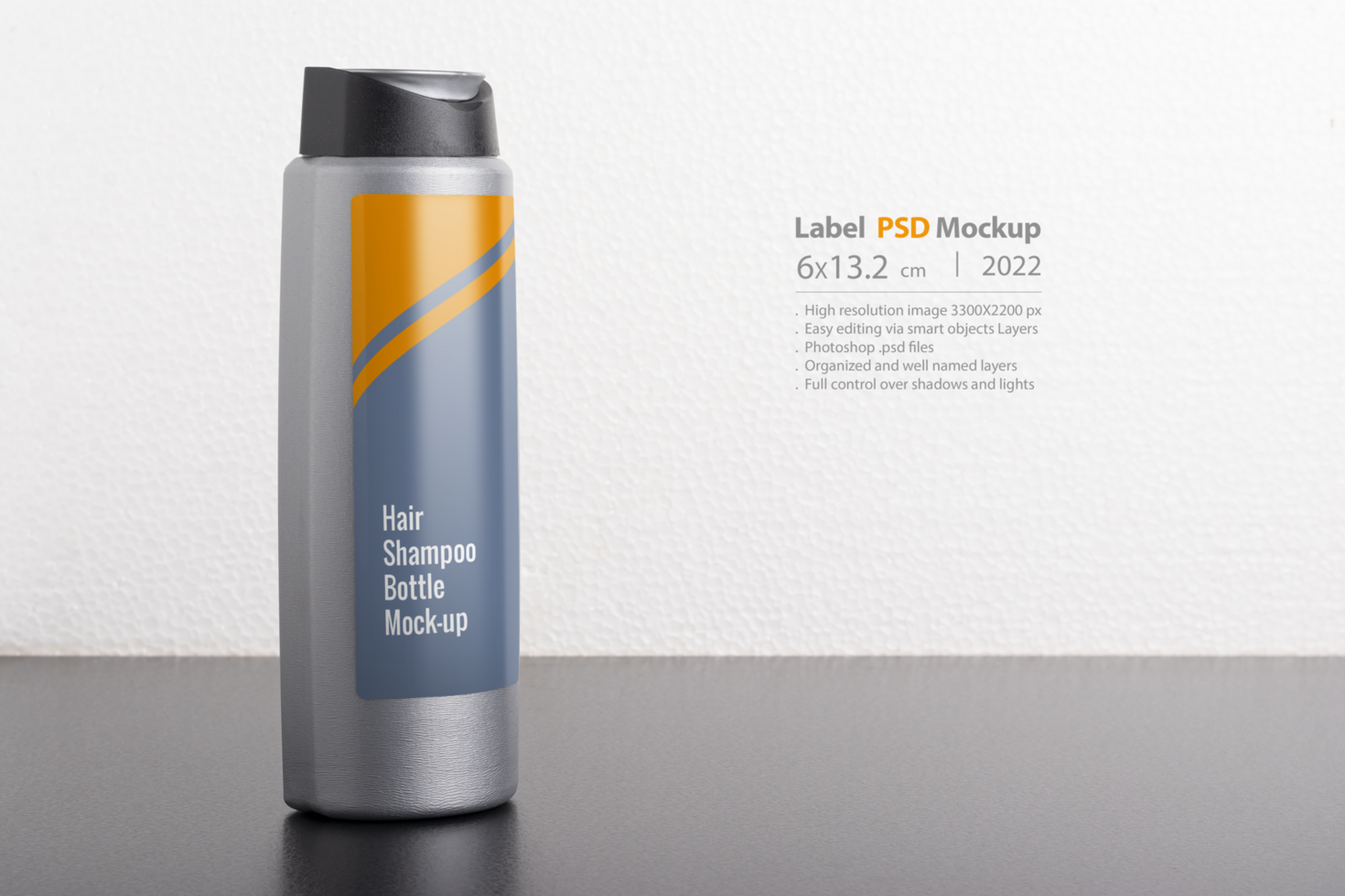 Hair shampoo bottle in front of  light gray background psd
