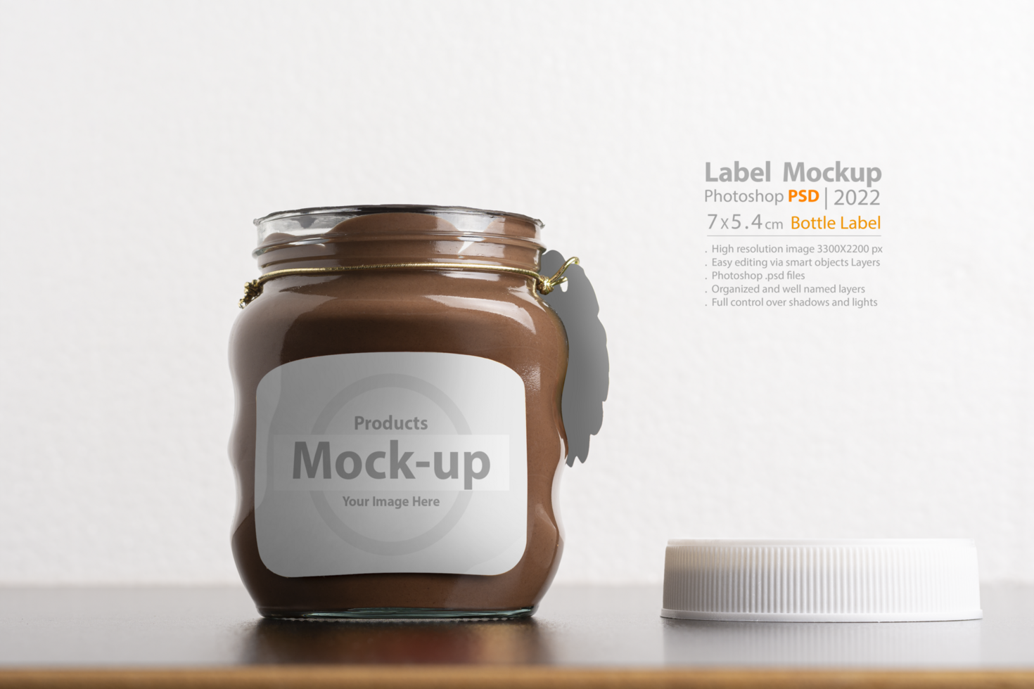 Hazelnut spread chocolate jar with round cap on black table psd
