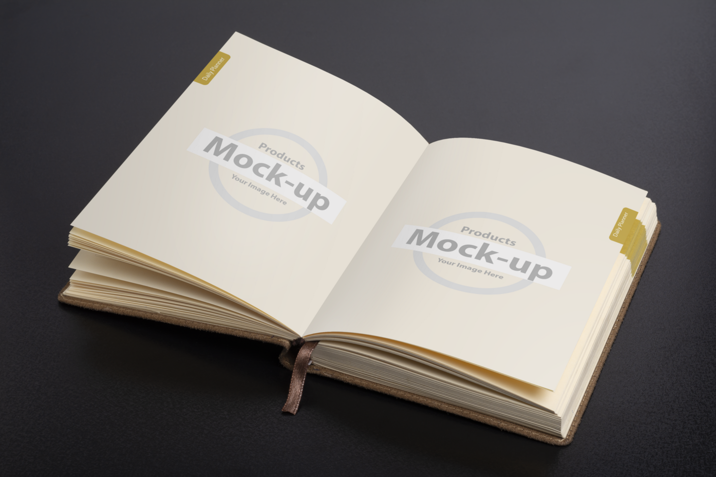Opened daily planner notebook with smart object pages psd