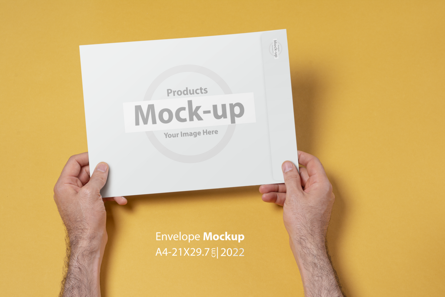 Male hands holding an A4 paper envelope psd