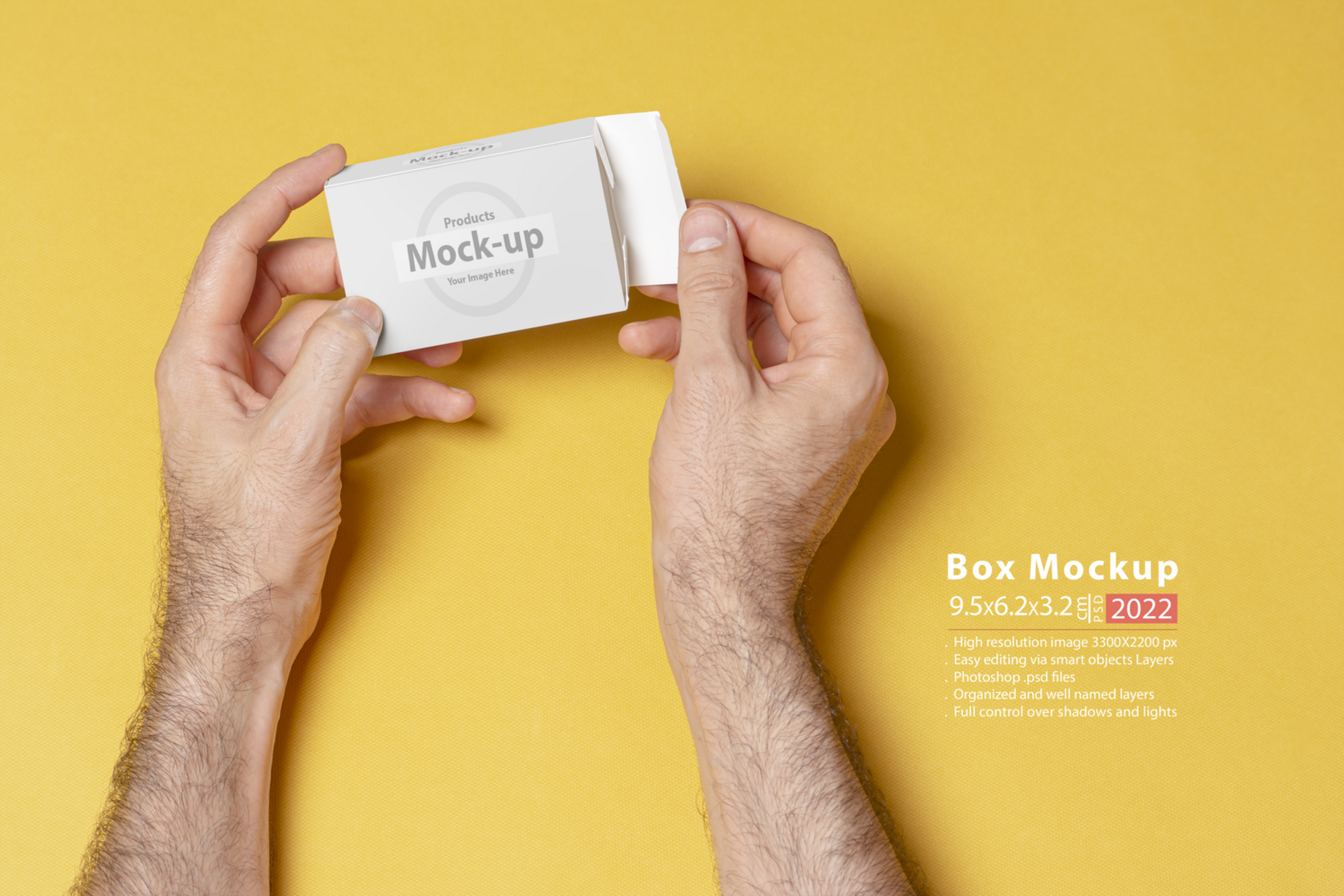 A man hands opening a pillbox in front of yellow background psd