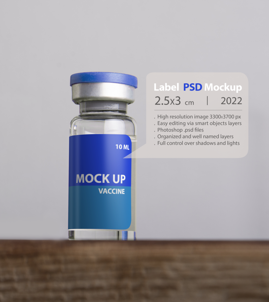 Single medical vial for injection isolated on gray background psd