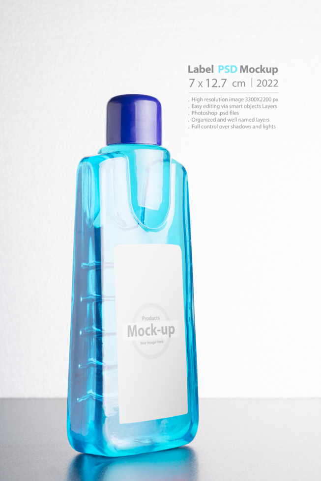 Carpet cleaning liquid bottle in front of light gray background psd