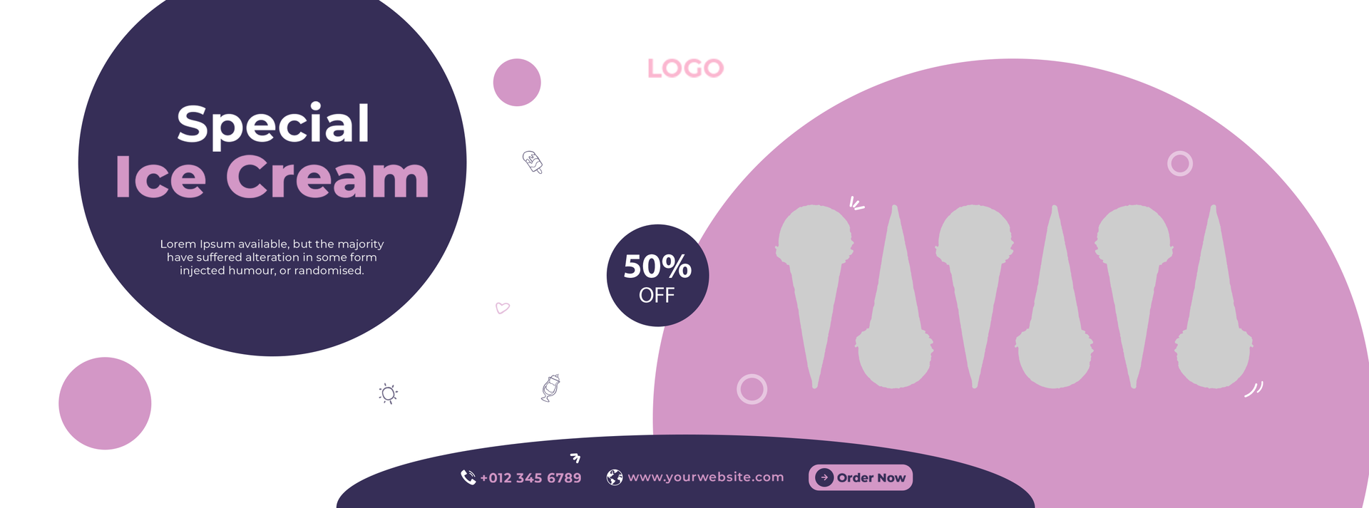 Tasty strawberry ice cream cone banner ads with fresh fruit and syrup in 3d illustration psd