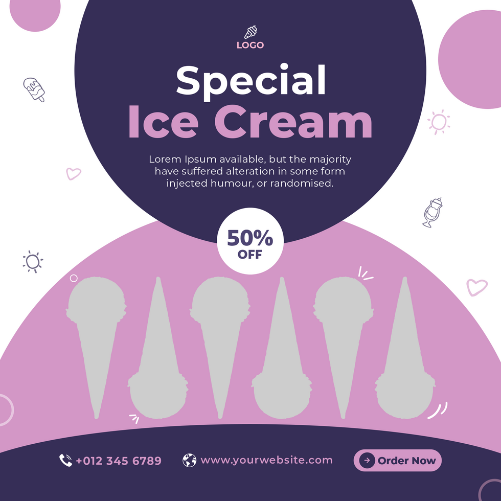 Ice Cream and Food Social Media Post Template Design. Social media banner ice cream. Ice cream and drink social media template psd