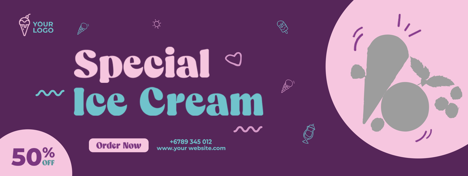 Tasty strawberry ice cream cone banner ads with fresh fruit and syrup in 3d illustration psd