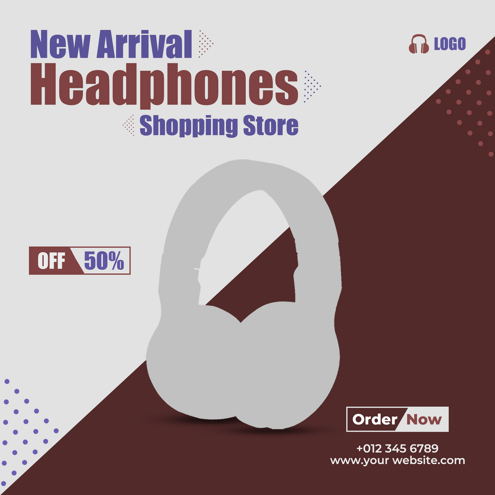 Modern and Elegant Black color Wireless Headphone Social Media post Design banner template psd
