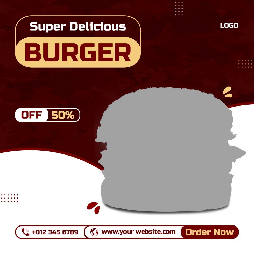 Banner, Burger poster, for social media post, modern template promotion with hot and delicious theme. red background psd