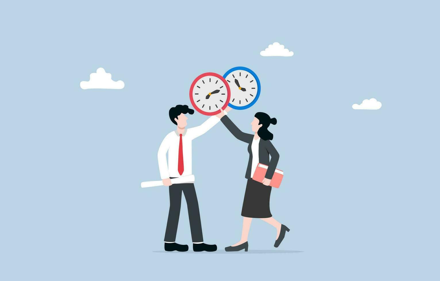 intercambiar trabajo turnos, permitiendo empleados más flexible a trabajar, intercambio programado trabajo horas a acomodado personal preferencias concepto, colegas de acuerdo a intercambiar relojes vector