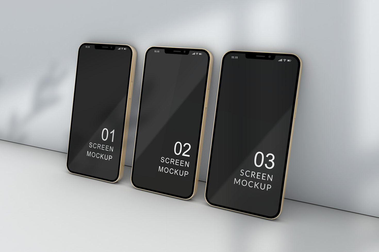 Mobile screen mockup with shadow overlay psd