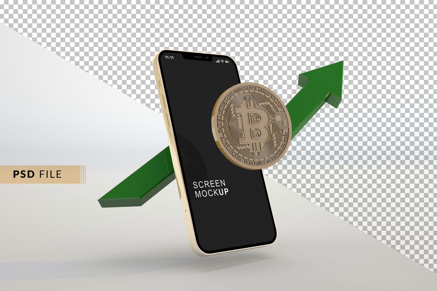 Bitcoin growth graph chart with smartphone mockup concept psd