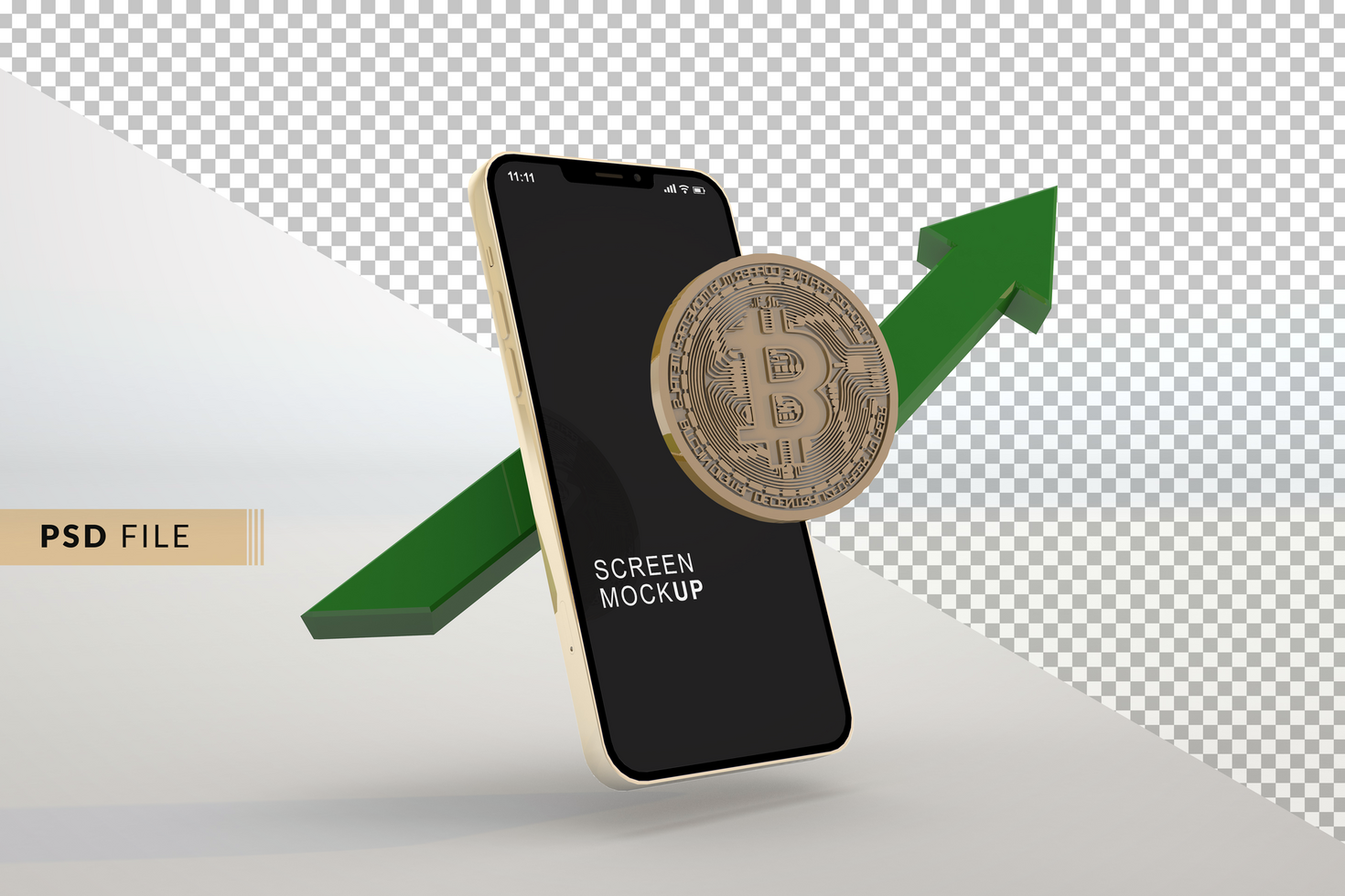 Bitcoin Wachstum Graph Diagramm mit Smartphone Attrappe, Lehrmodell, Simulation Konzept psd