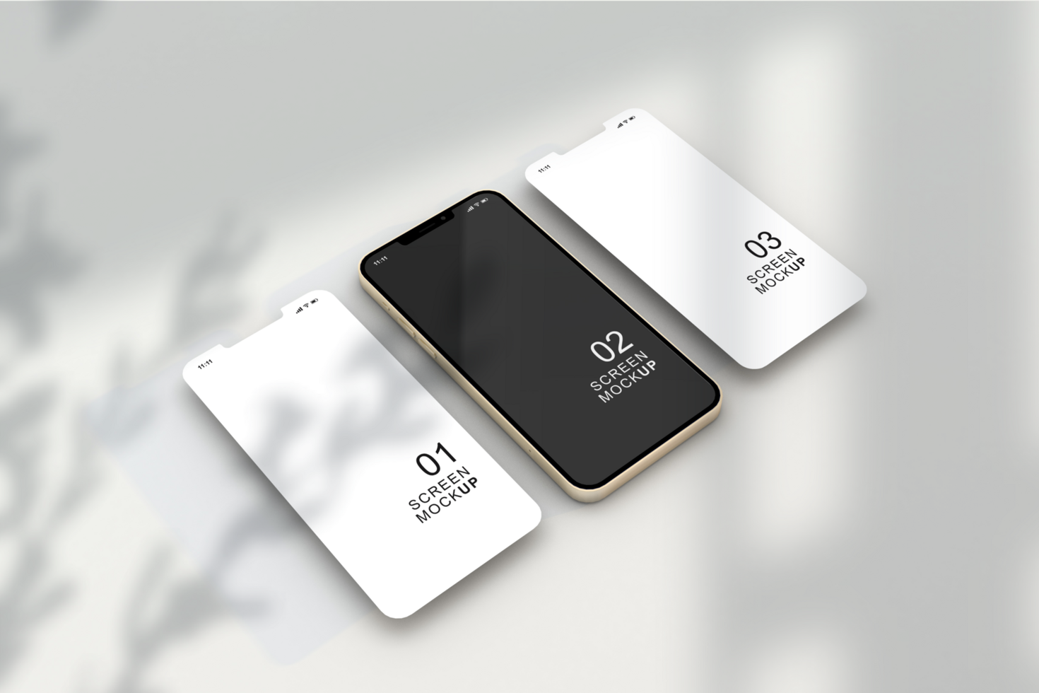 Mobile phone mockup and three screens floating psd