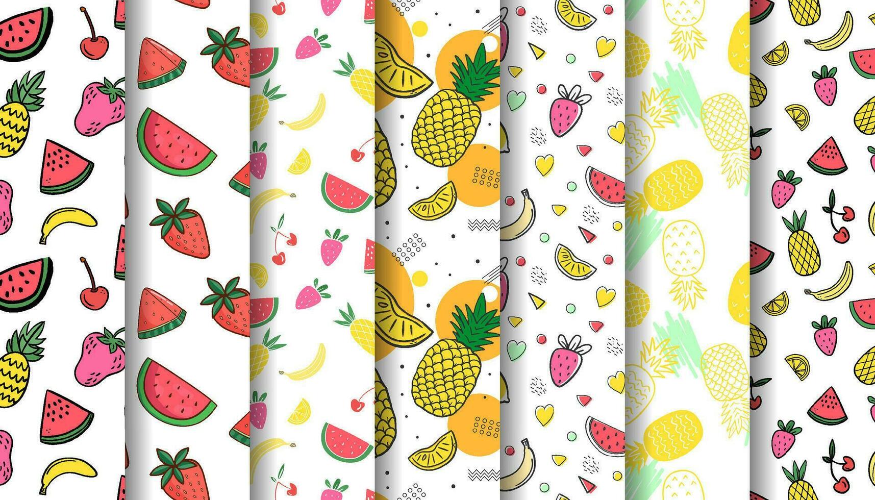 verano modelo colección con frutas ilustración sandía Cereza piña plátano fresa vector