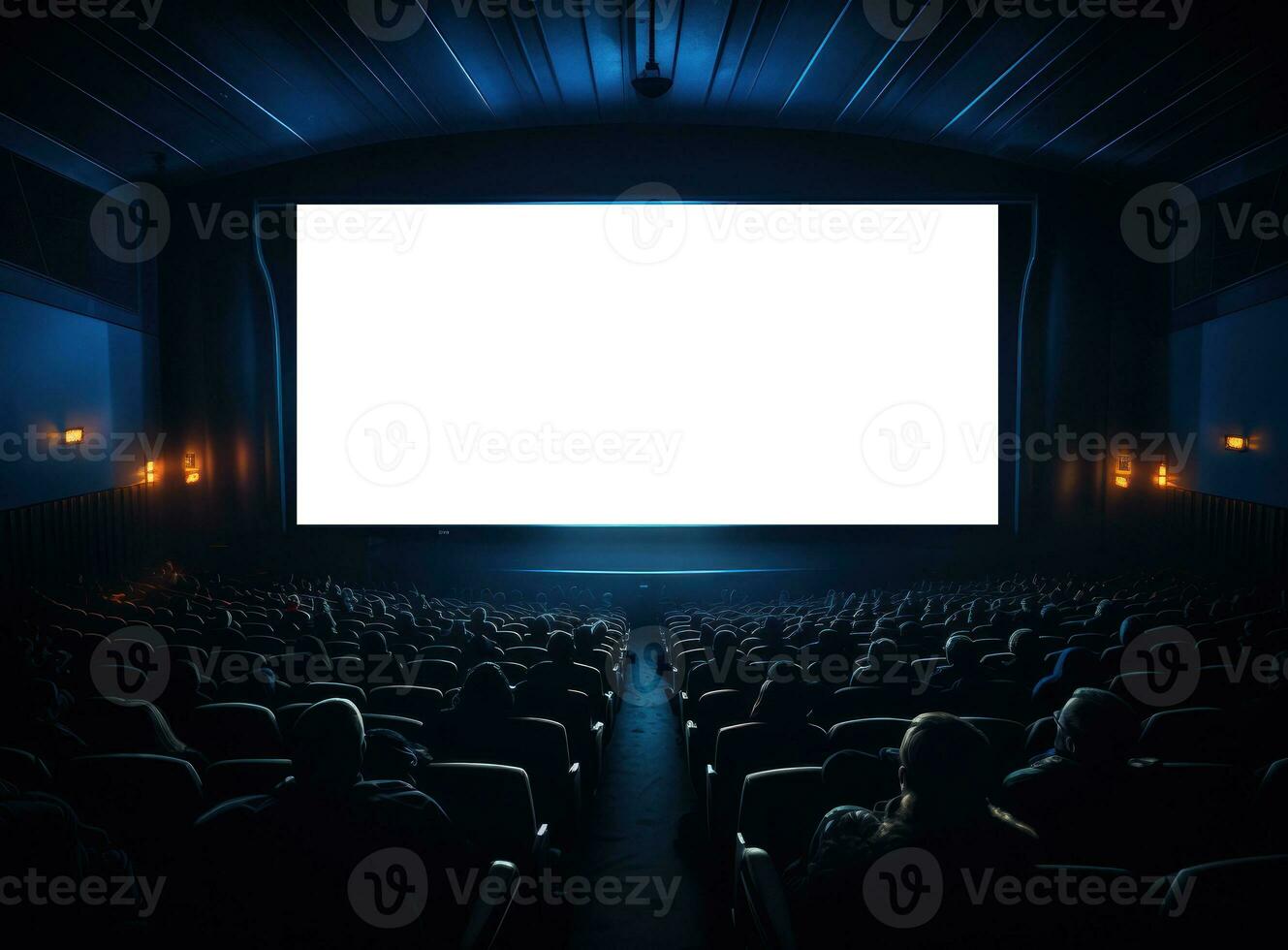 Big cinema with empty screen mockup photo