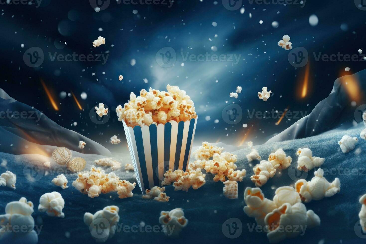 Vivid movie background with pop corn photo